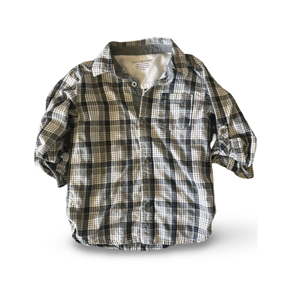Calvin Klein Jeans Black Plaid Cotton Dress Button up shirt Boys 4T